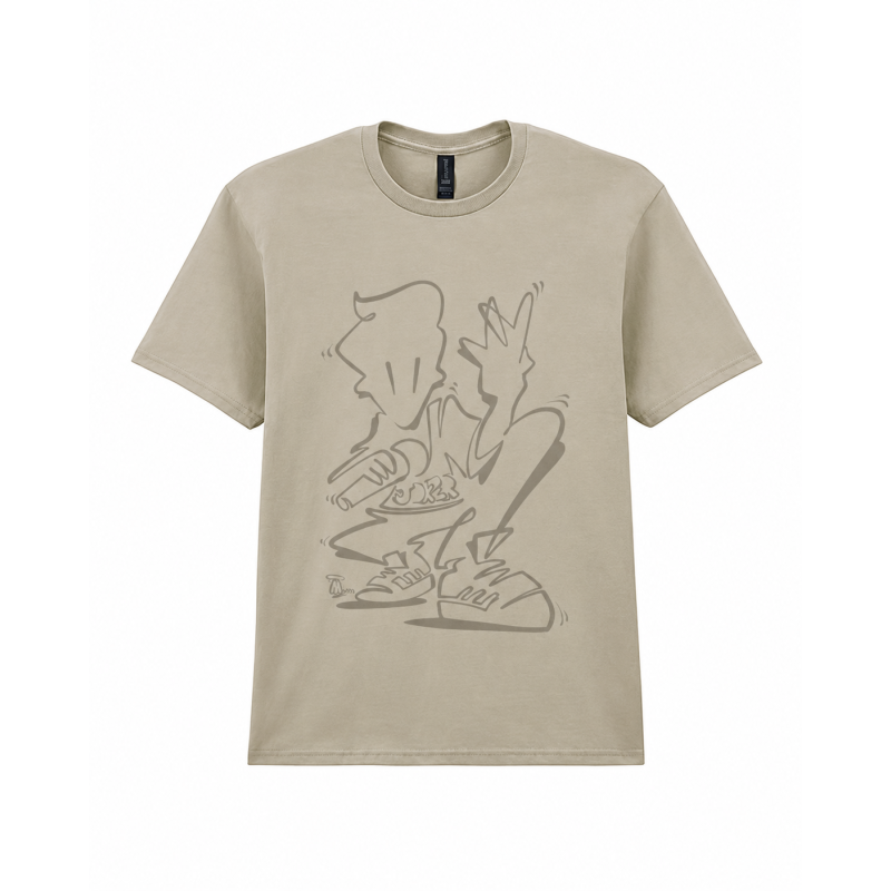 Jokeren T-shirt | Timmi Oneliner Mensah Kunstprint, elfenbensfarvet og grå