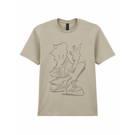 Jokeren T-shirt | Timmi Oneliner Mensah Kunstprint, elfenbensfarvet og grå